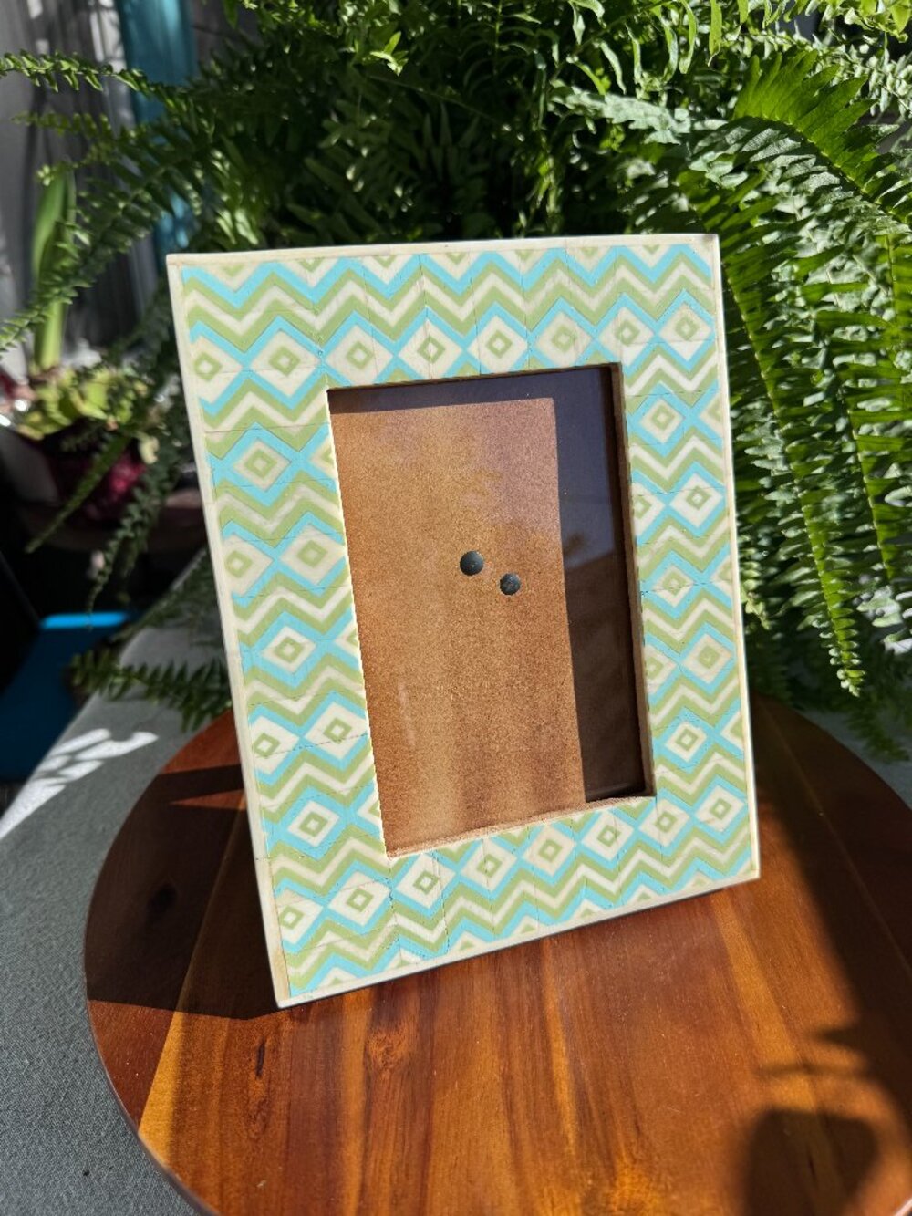 Two’s Company Geometric Mosaic 4"x6" Photo Frame,  Green Yellow Chevron